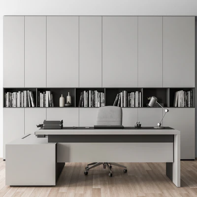 Boss Desk with Library Gray Set - Office Furniture 249 — Ver 1
