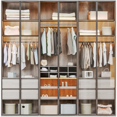 Wardrobe with glass doors 02, filled with clothes — Ver 4
