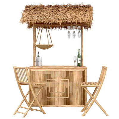 Beach Bamboo Bar with bottles and glasses — Ver 4