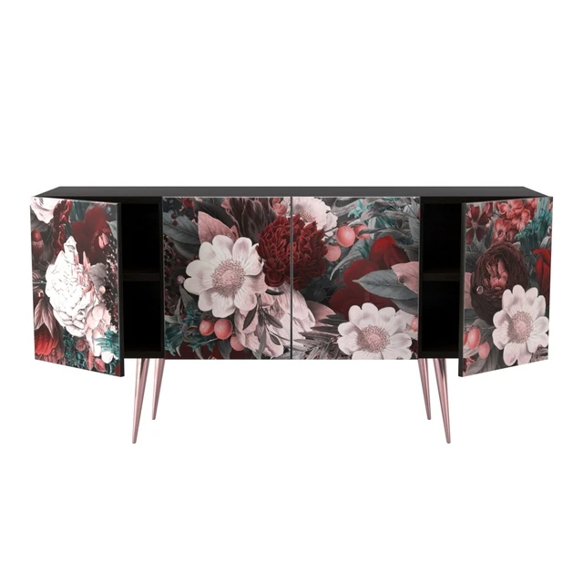 Midcentury Floral Black wood Rose Gold Sideboard Credenza Буфет — Скачать