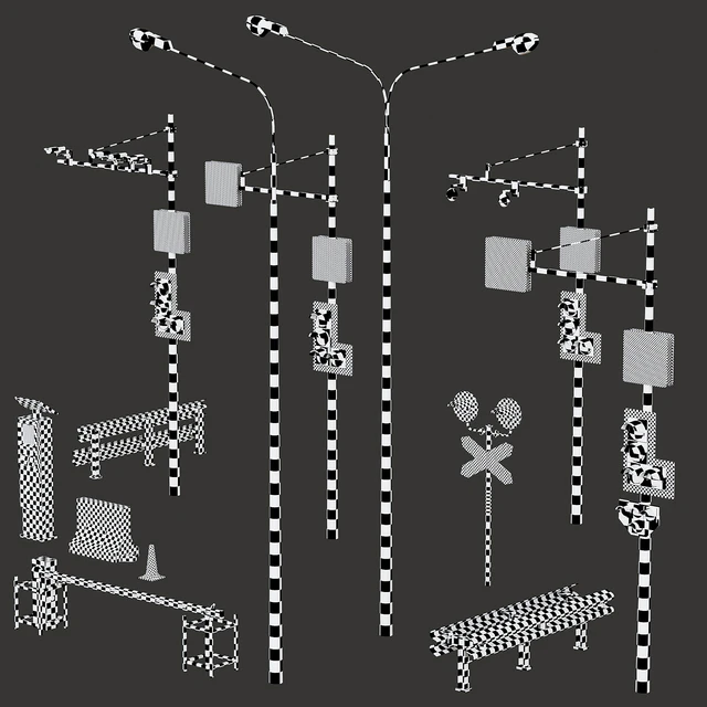 Road elements. Fences, traffic lights, cameras, parking meters. — Descargar
