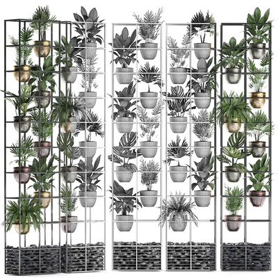 Vertical gardening. 27. Shelf with plants, rack, fern, areca palm, monstera, loft, indoor plants, vertical garden, phytowall, phytomodule, pots, eco design, Raphis palm — Ver 3