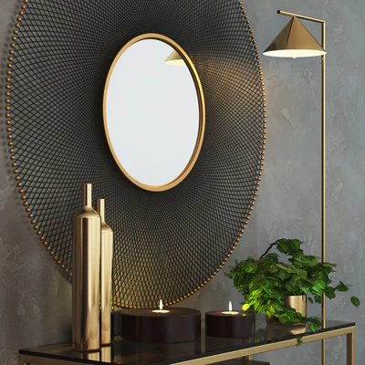 Dome Deco set decor, vases and console with a mirror and a floor lamp — Ver 2