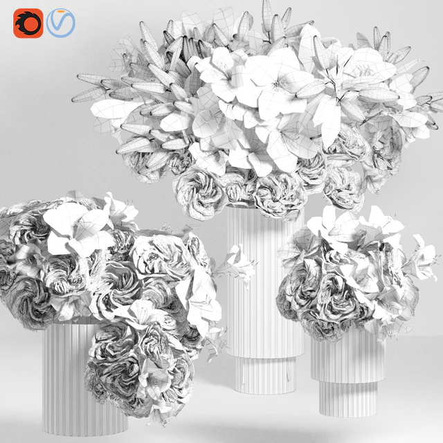 White Lily Tuberose Peony Camelia Bouquet Decorative Glass Vases Set — Скачать