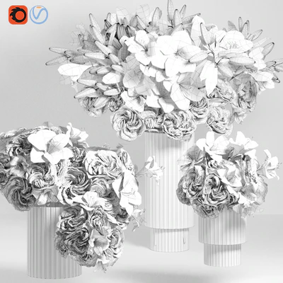 White Lily Tuberose Peony Camelia Bouquet Decorative Glass Vases Set — Вид 2