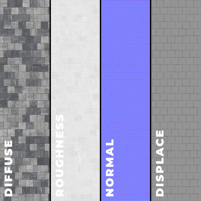 Set of four types of gray paving stones with texture 6290 — Descargar