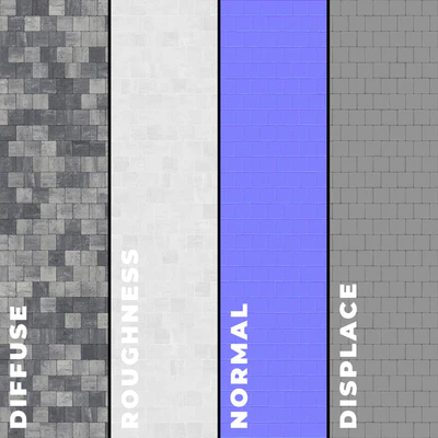 Set of four types of gray paving stones with texture 6290 — Ver 4