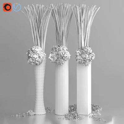 Big Hydrangea Leaf Vases Decorative Set — Ver 3