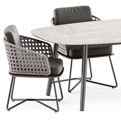 Rivera Little Armchair by Minotti and Ellisse table by Varaschin — Ver 3