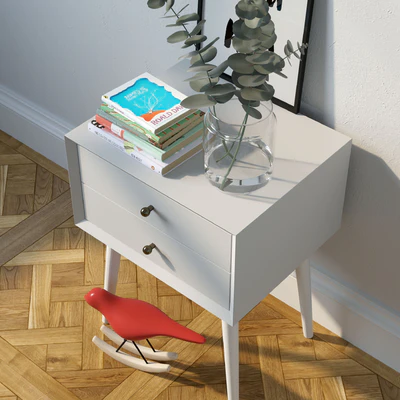 Bedside Mid-Century Nightstand White + decor — Ver 2
