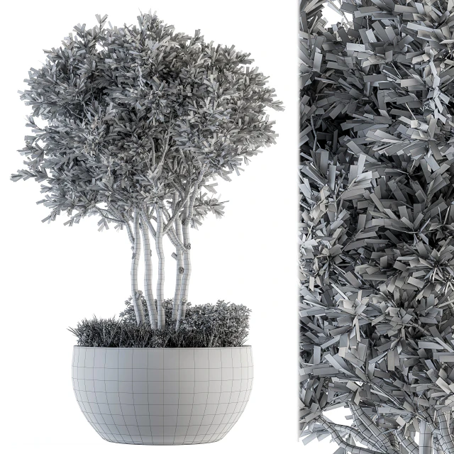 Outdoor Plants tree in Concrete Pot - Set 135 — Descargar