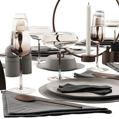 064 Tableware decor set 02 biege and bronze 00 — Ver 4