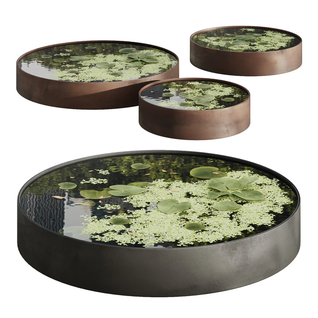 Garden ponds 02 black steel and corten steel round bowls — Descargar