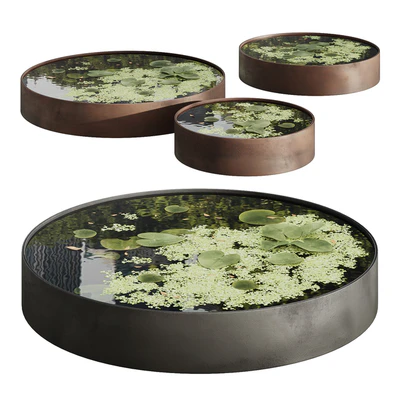Garden ponds 02 black steel and corten steel round bowls — Ver 1