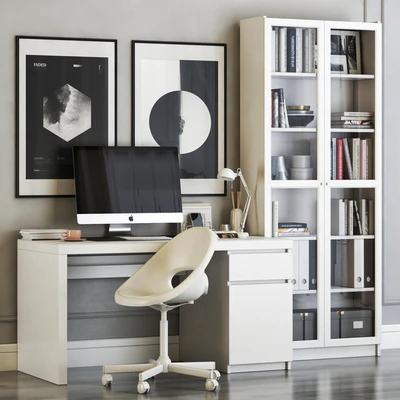 IKEA MALM workplace with LOBERGET chair and BILLY OXBERG bookcase — Ver 1