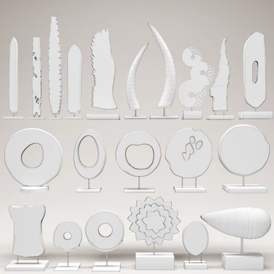 collection of 21 statues, figurine, wooden, eco design, set, collection, decor, tusk, wing, mega set — Ver 3
