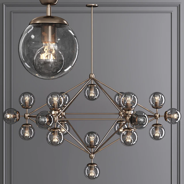 Modo 6 Sided Chandelier 21 Globes Bronze and Gray Glass — Скачать
