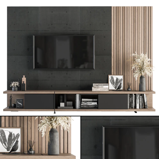 TV Wall Black Concrete and Wood - Set 10 — Descargar