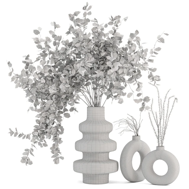 Indoor Dry Plants in rusty Concrete Pots - Set 80 — Descargar