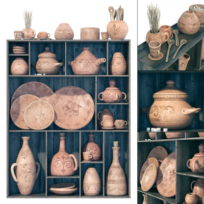 Dishes clay pattern n1 / Стеллаж Посуда из глины с узорами — Вид 1