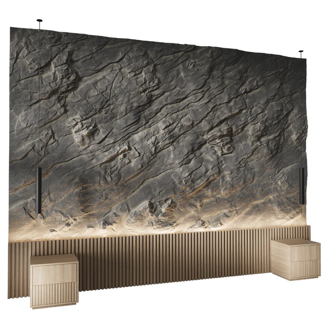 Rock headboard, изголовье кровати, каменные панели — Скачать