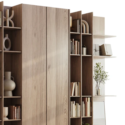 wooden Shelves Decorative With Plants and Book - Wooden Rack 09 — Ver 4