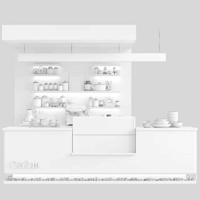 Дизайнерская кофе точка с камнями и витриной с десертами — Скачать