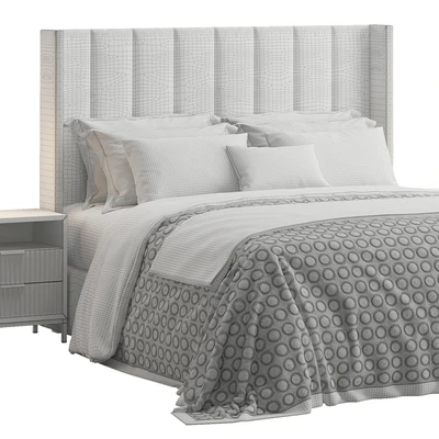 Emilie Upholstered Fabric Wing Headboard Bed — Ver 3