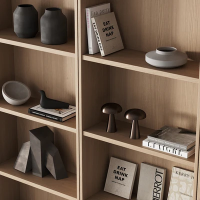 203 bookcase and rack 06 minimal wood with decor 01 — Ver 2