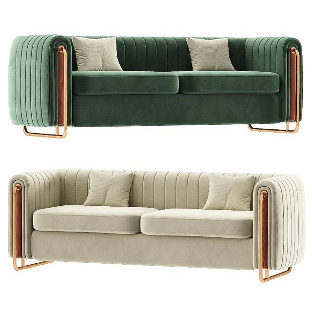 Modern Velvet Sofa Channel Tufted Arms and Back Green — Descargar