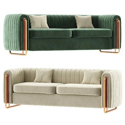 Modern Velvet Sofa Channel Tufted Arms and Back Green — Ver 2