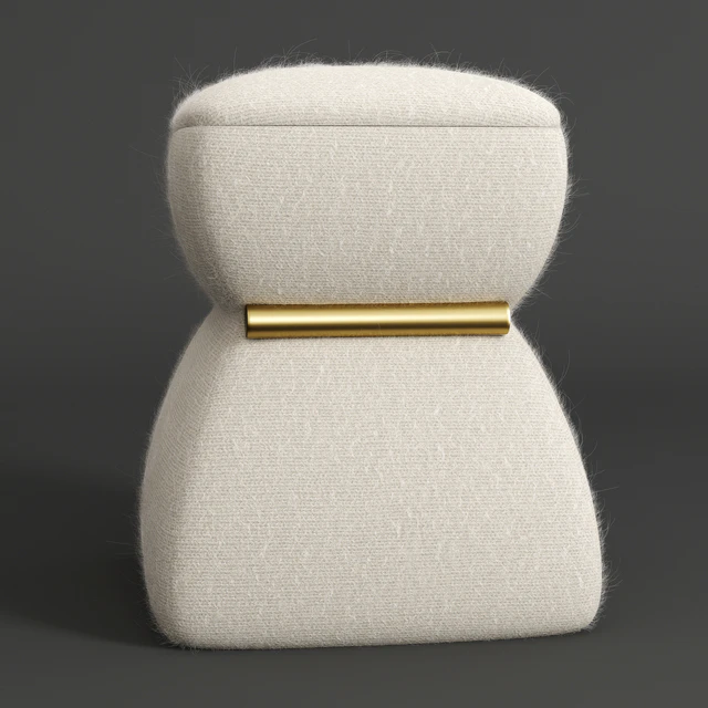 Cusi Modern Pouf in White Mohair — Скачать