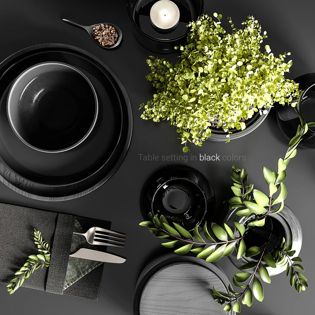 Table setting in black colors — Скачать