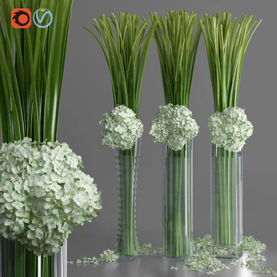 Big Hydrangea Leaf Vases Decorative Set — Ver 1