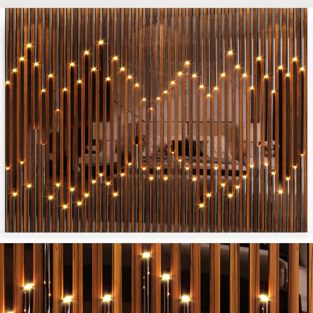 Wall panel made of wood planks, cognac mirror and polished pipes — Descargar