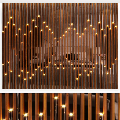 Wall panel made of wood planks, cognac mirror and polished pipes — Ver 1