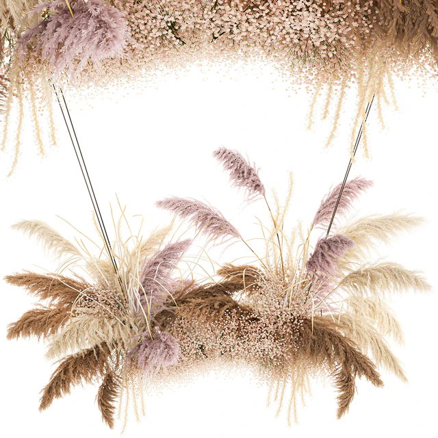Suspended installation of dried flowers from pampas, Pampas grass, suspension, branches, wedding decoration. Bouquet 200. — Descargar