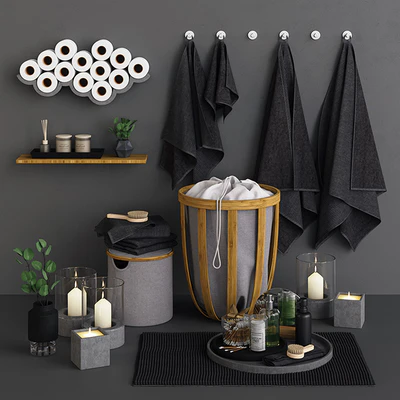 Bamboo & Concrete Bathroom Set — Ver 1