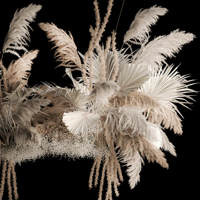 Installation suspension of white dried flowers, branches of pampas grass, dry reeds, wedding decor. 257. — Descargar