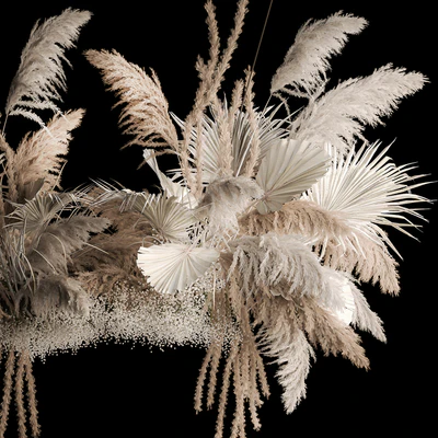 Installation suspension of white dried flowers, branches of pampas grass, dry reeds, wedding decor. 257. — Ver 2