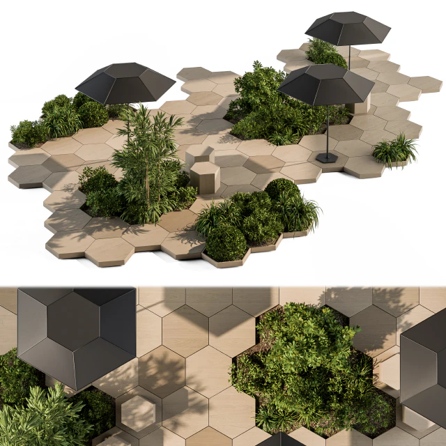 Urban Furniture / Architecture Bench with Plants- Set 25 — Descargar
