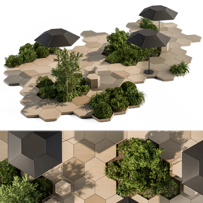 Urban Furniture / Architecture Bench with Plants- Set 25 — Ver 1