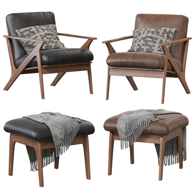 Baxton Studio Bianca Mid-Century Modern Walnut Wood Distressed Faux Leather Lounge Chair And Ottoman Set — Descargar