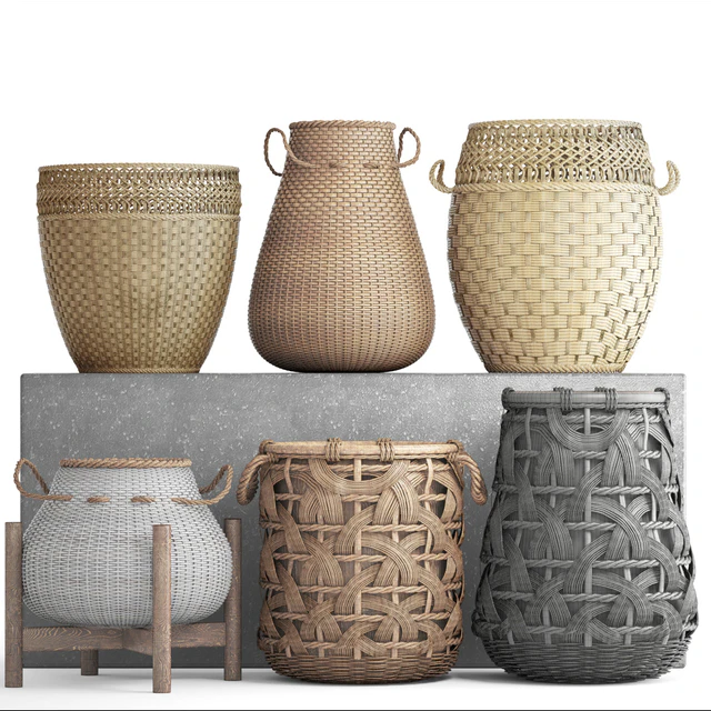 Collection of baskets. Basket collection, wicker, rattan, white basket, black basket, floral, eco, ecodesign, decor — Descargar