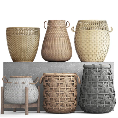 Collection of baskets. Basket collection, wicker, rattan, white basket, black basket, floral, eco, ecodesign, decor — Ver 4