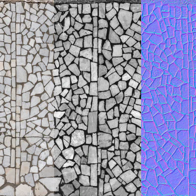 Seamless mosaic texture from chipped tiles. PBR — Ver 4