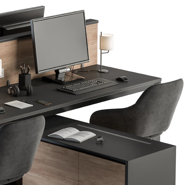 Office Furniture - employee Set Wood and Black 37 — Descargar