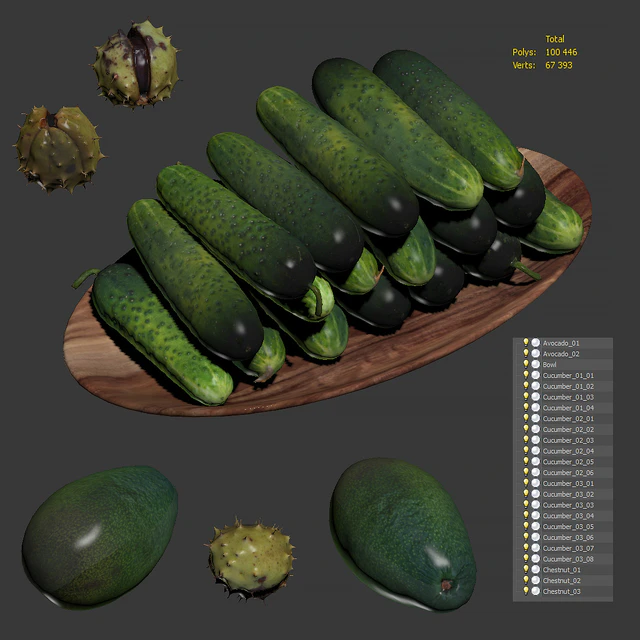 Cucumbers, chestnuts and avocados — Descargar