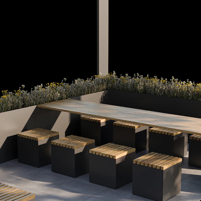City parklet with garland — Descargar