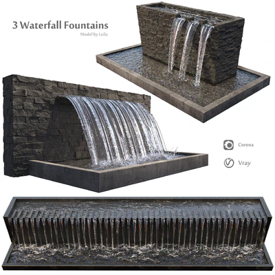 Waterfall fountains wide rock panel — Вид 1